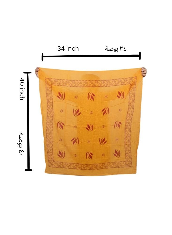 Premium Mandil Asiri Traditional Head Scarf For Foundation Day – Orange Printed Cotton Mandil, Pack of 2 - Image 3